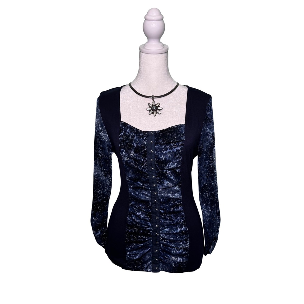 Alberto Makali Blue Ruched Hook & Eye Corset Style Top Size M Y2K Whimsigoth